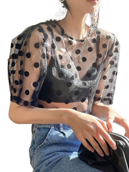 

dazy polka dot print button detail i9hs#, White