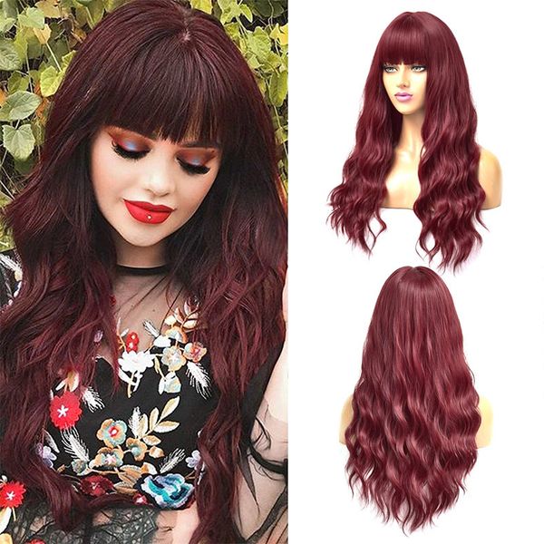 

26" new women's long wine red wavy cosplay party hair full wig, Black;brown