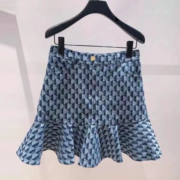 

skirts fadan spring and summer temperament lady style letter jacquard denim ruffle skirt, Black