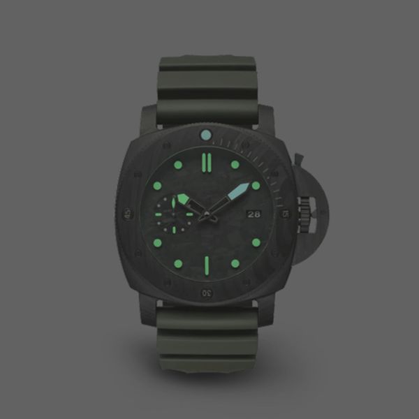 

mens automatic mechanical carbon fiber watch black green rubber, Slivery;brown