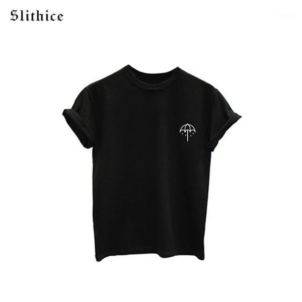 T-shirt das mulheres Slithice estilo de verão mulheres camiseta tops moda manga curta o-pescoço magro casual guarda-chuva bonito impressão camisetas para senhora