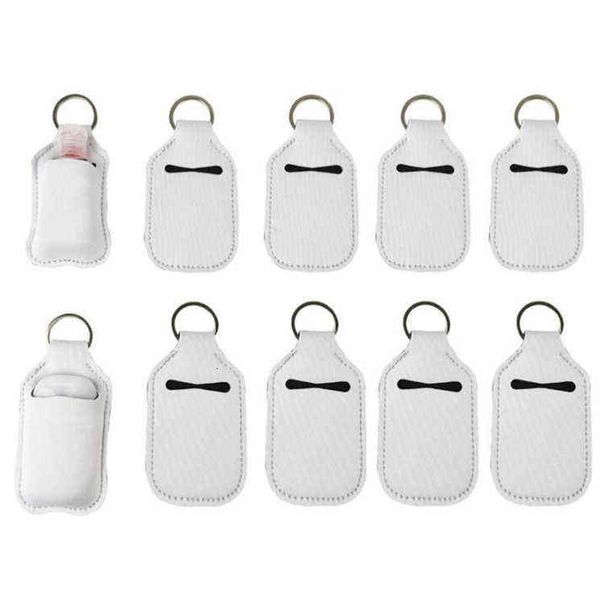

christmas favor sublimation blanks refillable neoprene hand sanitizer holder cover chapstick holders with keychain for 30ml flip cap
