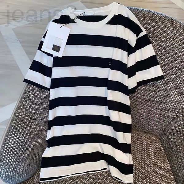 

women's t-shirt designer chao brand 2022 xia xiaoxiang style nail bead sequin stripe short sleeve women's fashion thin loose t-shi, White