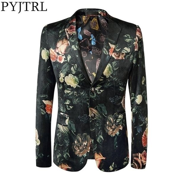 Pyjtrl Qualität Herren Retro Vintage Blumenmuster Anzug Jacke Schlanke Fit Casual Blazers Sänger Kleidung 201104