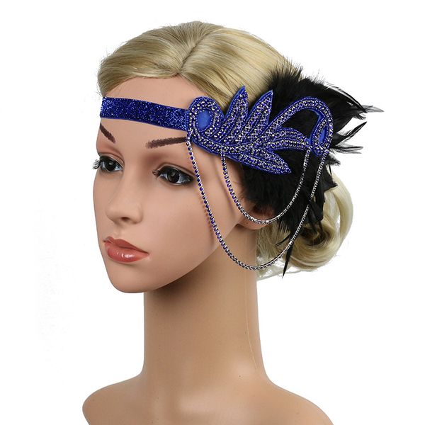 

headpieces retro feather headpieces bridal ball tassel headband with diamond headband, Silver