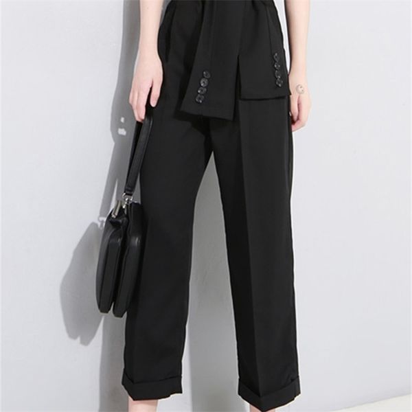 EAM Spring High Lace Up Black Slim Trend Trend Fashion Fashion Women Casual Casual широкие штаны для ног LA462 220726