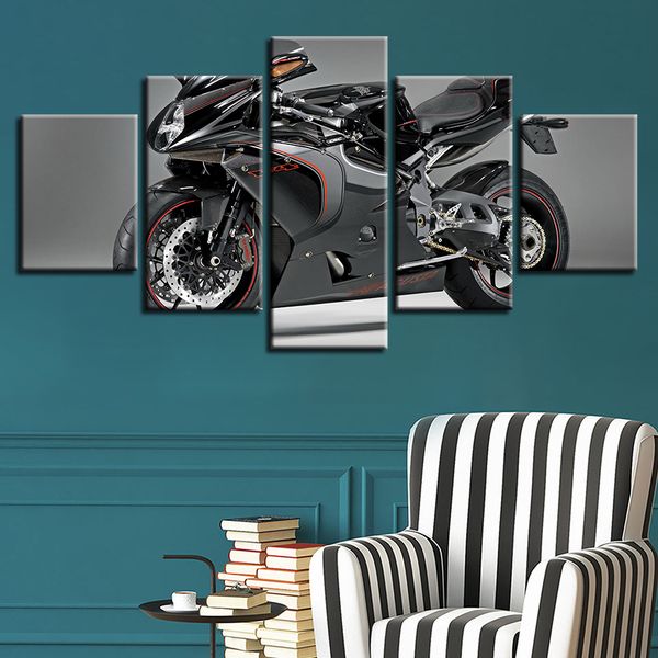 Poderosa motocicleta de corrida de corrida moderna lona hd impressão pôsteres de casa decoração de casa imagens de arte 5 peças pinturas de arte sem moldura