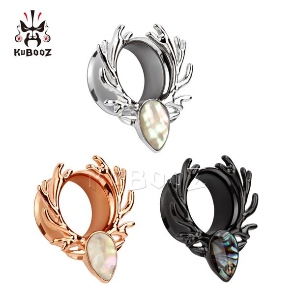 

kubooz stainless steel shell antlers ear plugs gauges tunnels piercing body jewelry earring stretchers expanders wholesale 6mm to 16mm 36pcs, Silver