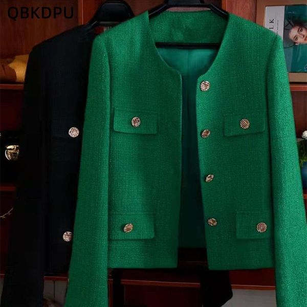 Damenjacken, einreihig, Tweed, Vintage-Stil, grün, Damenjacke, Frühlings- und Herbstmantel, Streetwear, Casaco feminino, koreanische Chaquetas, solide Oberbekleidung