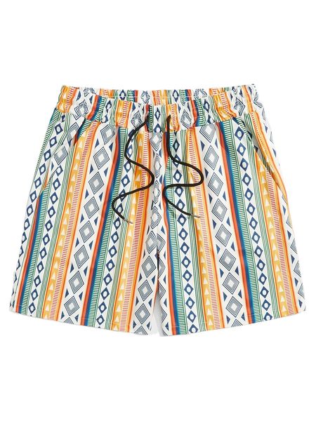 

romwe guys geo striped shorts v1cd#, White;black