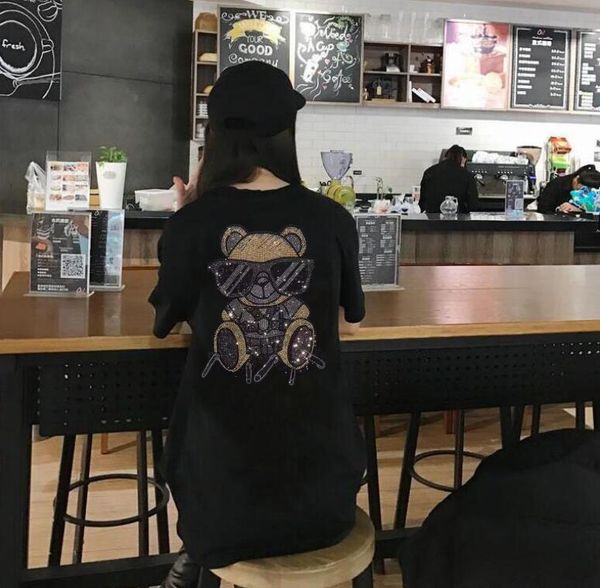 

2022 summer new designer rhinestone women t-shirt o-neck short sleeve girls luxury diamond tshirts, White;black