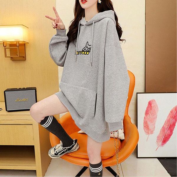 Hoodies das mulheres moletom mulheres roupas dos desenhos animados cópia animal queda inverno mais veludo engrossar harajuku pulôvers feminino canguru bolso