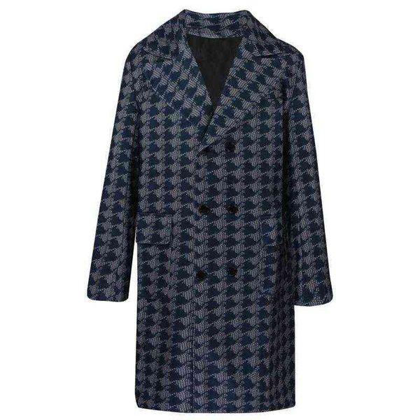 

men's wool & blends winter mid-length suit collar fashion print coat jacket t220810, Black