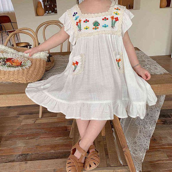 Melario Kids Dresses for Girls 2022 Summer Flower Bordery Lace Dress Girl Girl Sweet Flying Flying Princess Roupes 2 6t Y220510