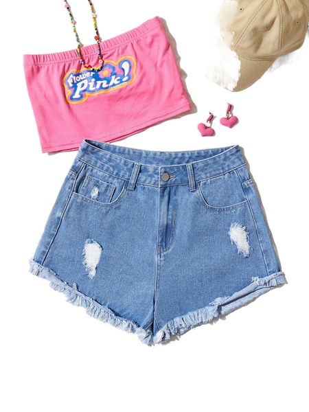 

1pc r.ipped frayed r.aw h.em d.enim shorts g2ql#, White;black