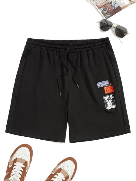 

men cartoon & letter graphic slant pockets track shorts o1m7#, White;black