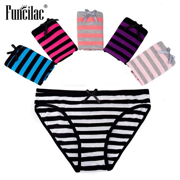 

cotton panties for woman lace underwear set lingerie girls ladies bikini underpants striped print knickers 5 pcs lot, Black;pink