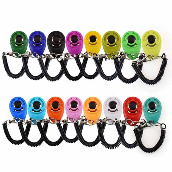 Pet Cat Dog Training Clicker com pulso ajustável Strap plástico novo clique de cliques Ajuda de som Chain Chain Dogs Reppell