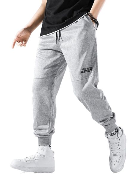 

men slogan graphic drawstring waist sweatpants k9cv#, Black