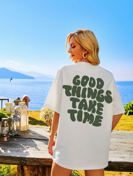 

slogan graphic drop shoulder tee v2k0#, White