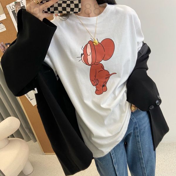 

women's t-shirt designer sp original korean cartoon printed round neck short sleeve t-shirt women's loose and versatile medium lon, White