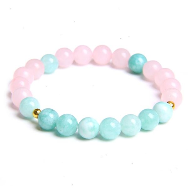 

natural pink quartz bracelet strands women polished aquamarines energy, Black