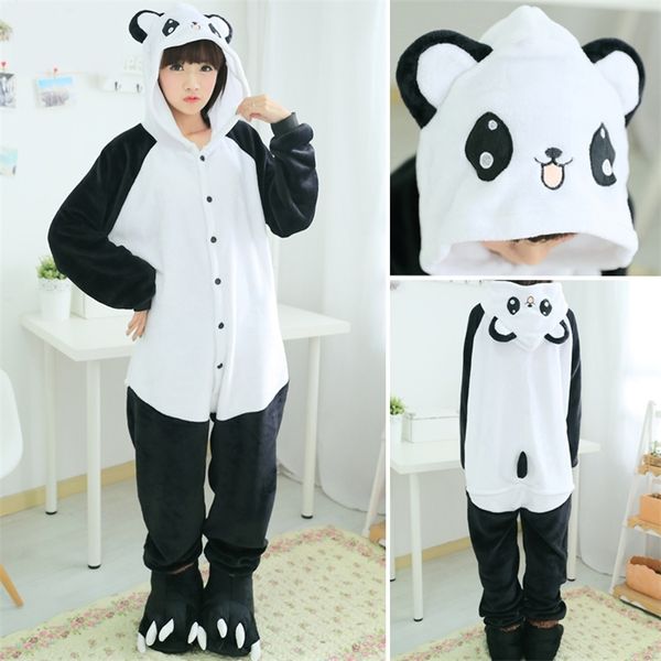 Kış Hayvan Pijama Panda Pijama Çocuklar Unicorn Onesie Setleri Kadın Erkek Unisex Yetişkin Flanel Nightie Tulum Pijama 220329