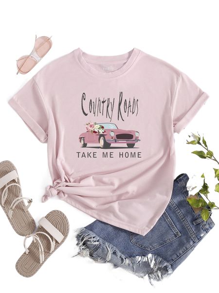 

car and slogan graphic tee 88cd#, White
