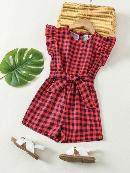 

toddler girls gingham flutter sleeve belted romper she, Blue