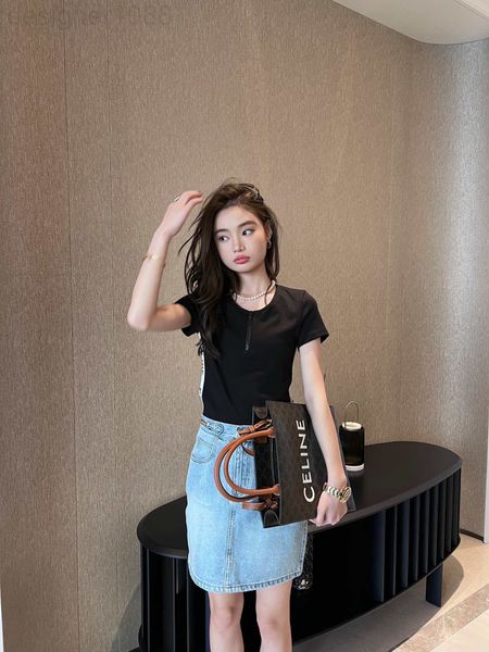 

women's t-shirt designer ce home 22 early spring new side webbing knitted short sleeved t-shirt slim, slim design, niche fashion 8nu1, White