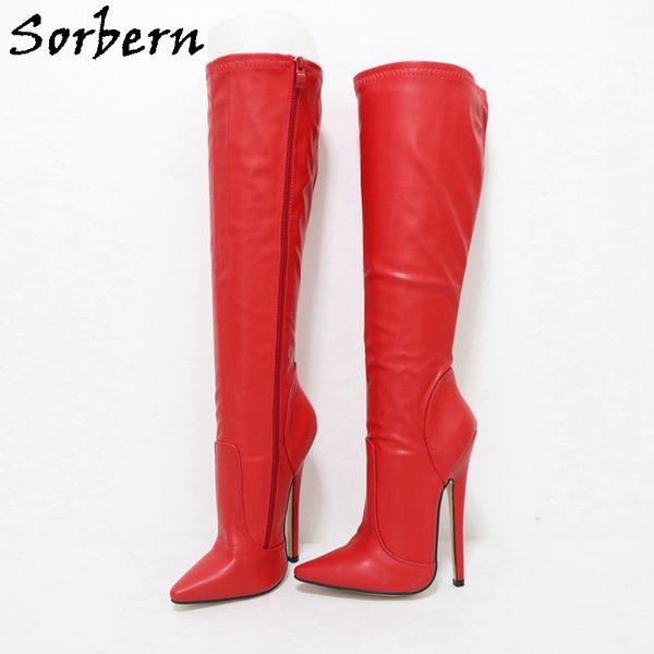

sorbern knee high 18cm fetish high heel women boots streched custom wide or slim fit legs, Black