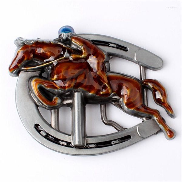 Cinture Fibbia per cintura Accessori equestri Testa da corsa di cavalli in metallo Cavaliere a ferro di cavallo Corsa di cavalliCinture Fred22