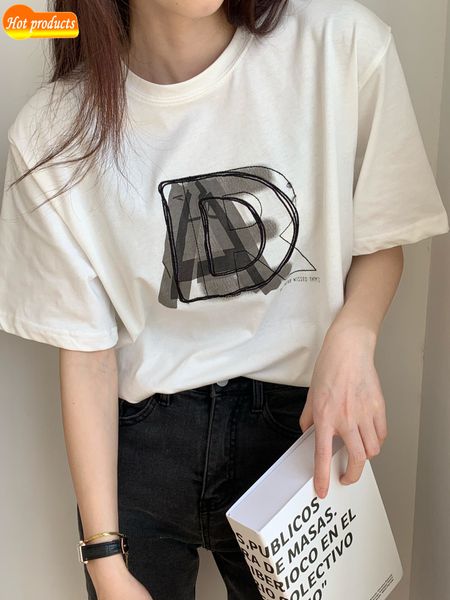 

factory direct selling tide brand clothes wholesale letter overprint t-shirt fashion summer double yarn short sleeve top, White;black