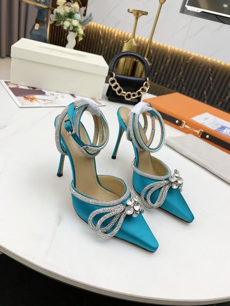 

women high heels sandals designer luxury outdoor shoes pointed bow heels with crystal embellishment, Black