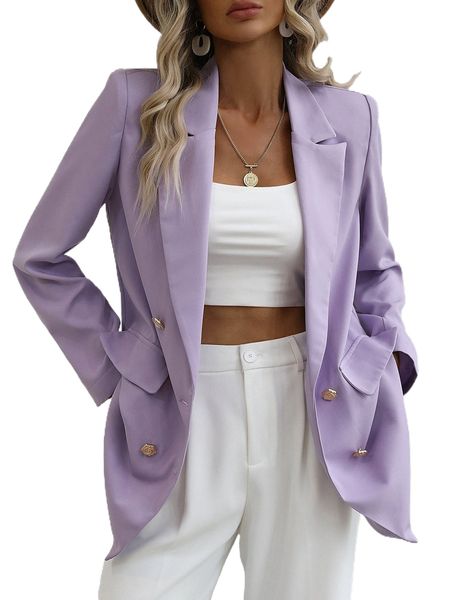 

lapel neck double breasted blazer o6hk#, White