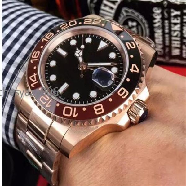 

rosegold listed version batman mens watch automatic movement ceramic rotating bezel sapphire glass steel strap watch wris237t, Slivery;brown