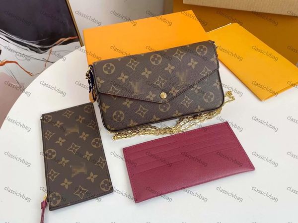 

designers pochette 3 pcs/set wallets crossbody bag women embossing leather handbags luxurys womens chain shoulder purse ggs lvs ysls louisei