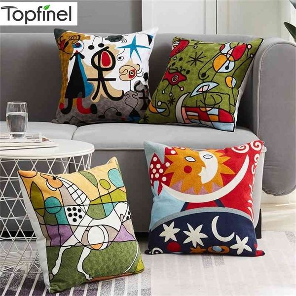 Almofadas de bordado de topfinels capas Picasso travesseiros decorativos Capas de travesseiros para sofá -cama travesseiro de cama 45x45cm 210401