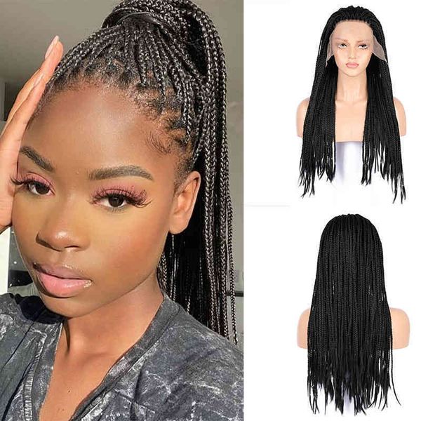 

natural ey synthetic preplucked 13x6 lace front box braids hand braided wigs for black women babyhair lightweight braidsp48s, Golden;white