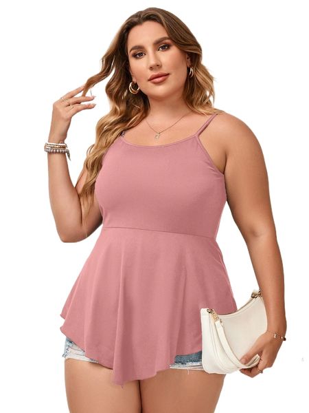 

plus solid peplum cami r57h#, Black