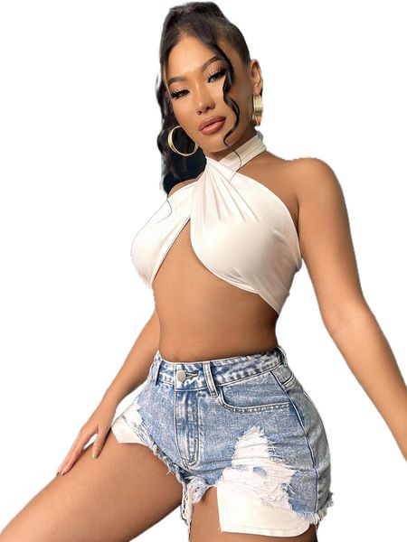 

sxy raw hem ripped denim shorts d89c#, White;black