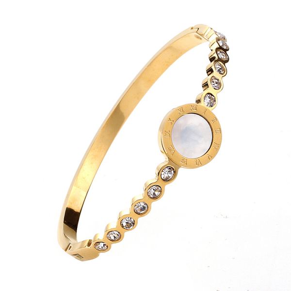 

18k rose gold plated stainless steel zirconia bangle luxury women gift bracelet jewelry, Black