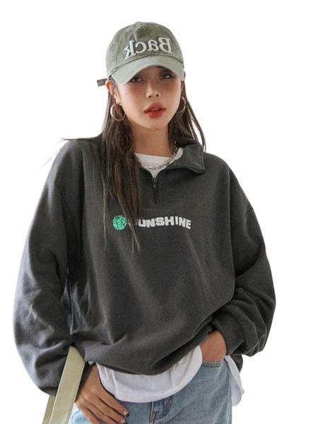 

dazy half zip letter graphic drop shoulder sweatshirt f58p#, Black