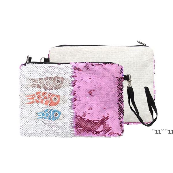 Sublimation Reversible Glitzertaschen Reise Kosmetik Organizer Geldbörse Tragbare Make-up Organizer Tasche mit Reißverschluss für Mädchen Frauen RRA13411