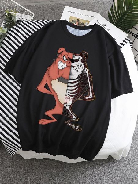 

men dog & skeleton print tee m6ac#, White;black