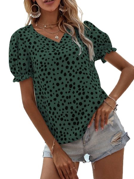 

puff sleeve allover print blouse t2br#, White