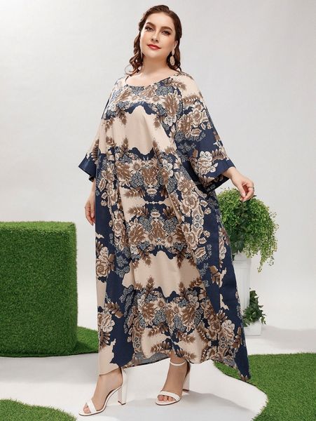 

plus floral print kaftan dress 45fr#, Black