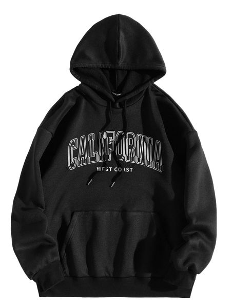 

letter graphic drawstring thermal hoodie t0rh#, Black