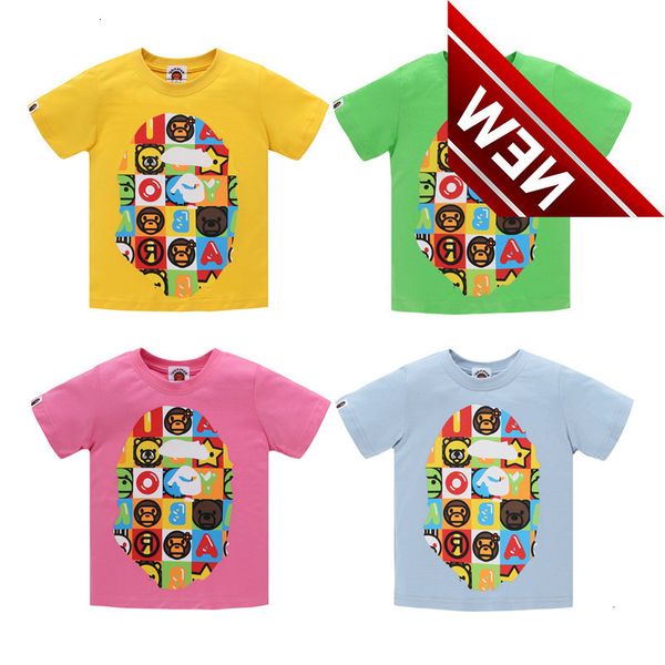 

2021 summer new children's wear bap cartoon square xiaole ape head printed tide short sleeve t-shirt, White;black