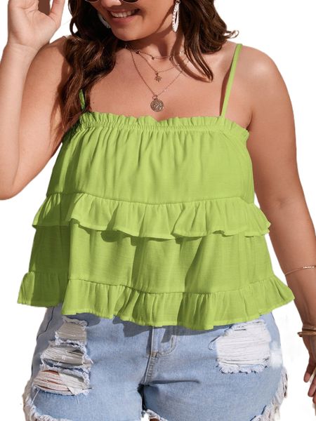 

plus frill trim ruffle hem cami 40sr#, Black